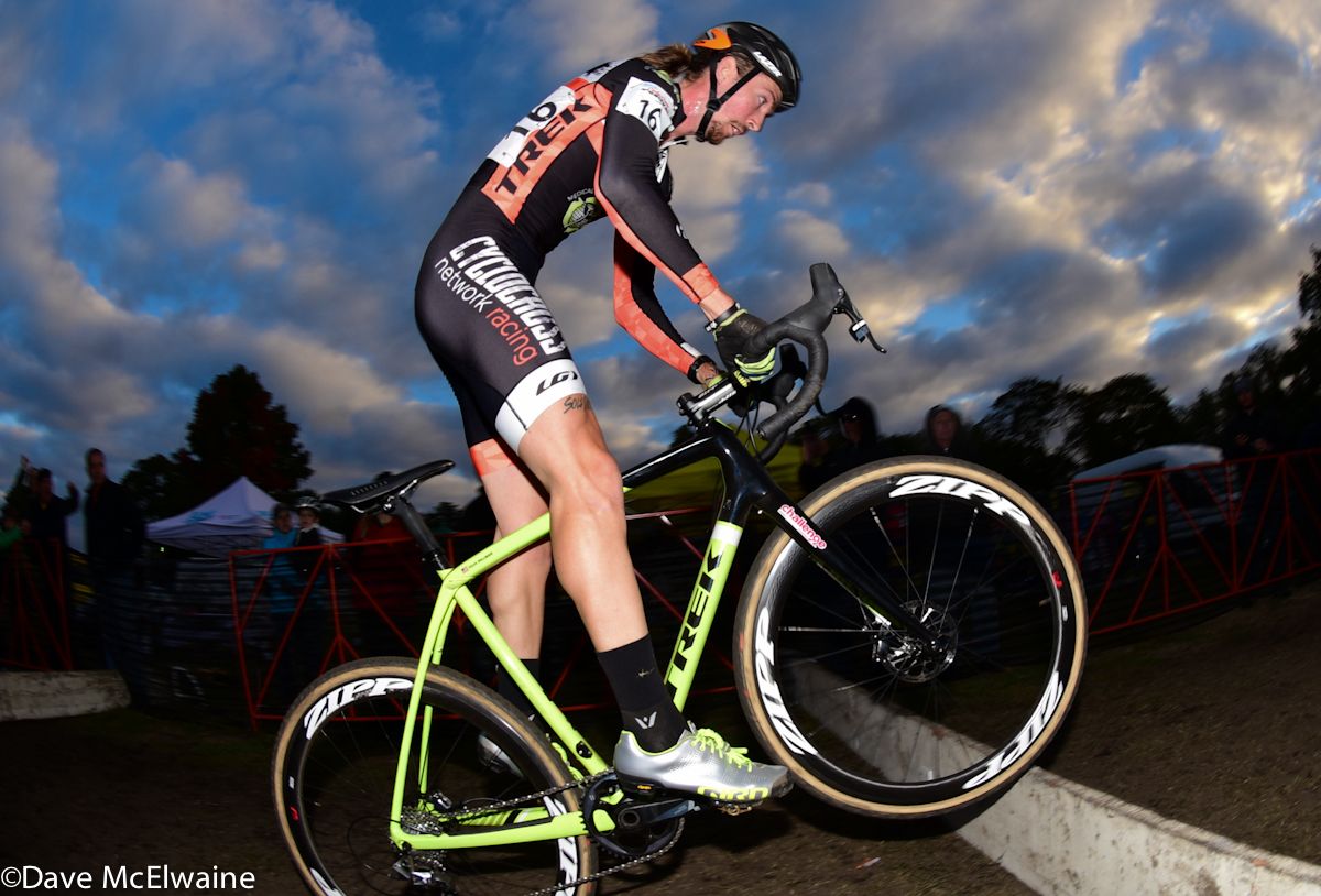 Andrew Dillman (Cyclocross Network Racing) racing well with one lap remaining