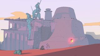 Best video game architecture; a comic book style desert castle inspired by the artist Moebius