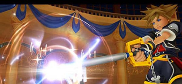 Sora with a keybvlade in Beast&#039;s castle in Kingdom Hearts II