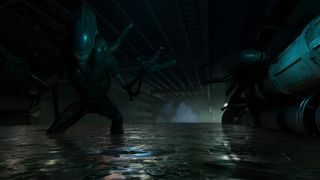 Aliens crawl out of the dark murky water to attack Zula (Concept art)