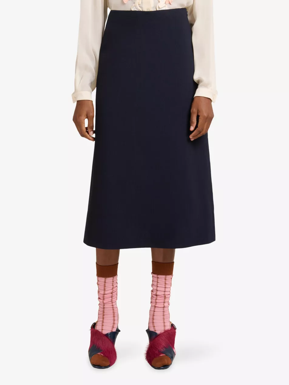 A-Line Wool Cr&amp;ecirc;pe Midi Skirt - 6