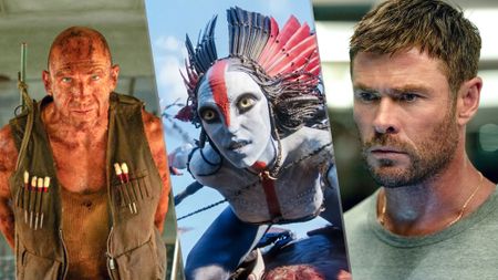 (L-R) Ralph Fiennes as Dr Ian Kelson in "28 Years Later: The Bone Temple", Varang in "Avatar: Fire and Ash" and Chris Hemsworth as James Davis in "Crime 101"