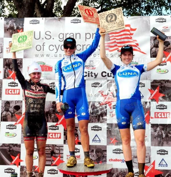 Elite Women's Podium (L to R) Amy Dombroski (Richard Sachs-RGM Watches) 3rd, Katerina Nash (Luna Pro Team) 1st, Georgia Gould (Luna Pro Team) 2nd