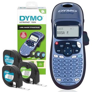 Dymo Letratag Lt-100h Label Maker Starter Kit | Handheld Label Printer Machine | With Plastic, Paper & Clear Label Tape | Ideal for Office or Home