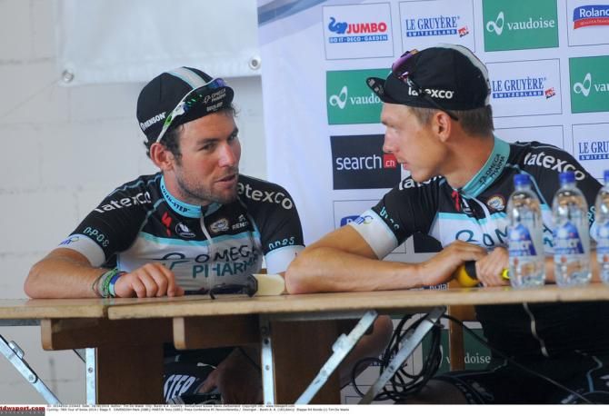 Mark Cavendishand Tony Martin at the post-race press conference