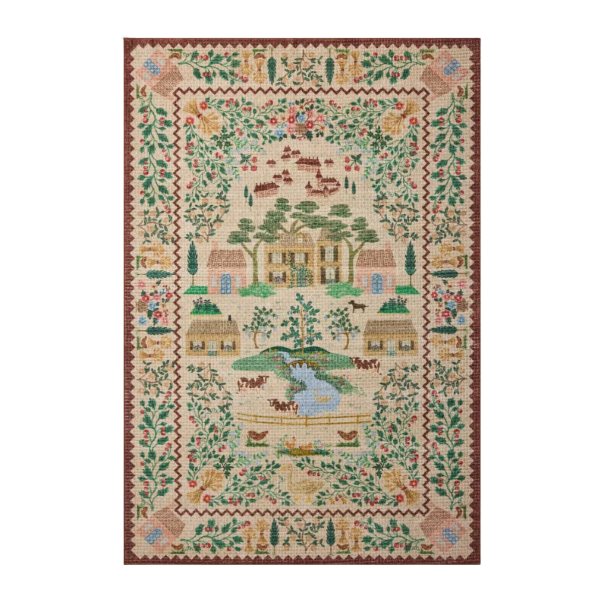 a country-inspired quilt-like rug