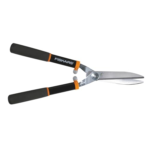 Fiskars Power Lever Hedge Shears, Precision-Ground Gator-Blade Serrated Steel Grips Branches, Multiplies Leverage for Easier Trimming &amp;amp; Shaping Shrubs, Shock-Absorbing Bumper &amp;amp; Softgrip, 8" Blades