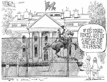 Political Cartoon U.S. Trump White House fencing prison