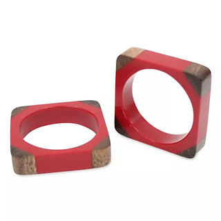 red square napkin rings with gold corners