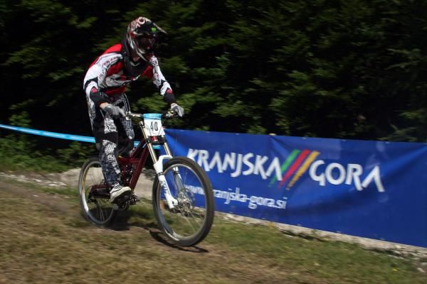 Racing downhill at the 2009 European Masters Championships in Slovenia