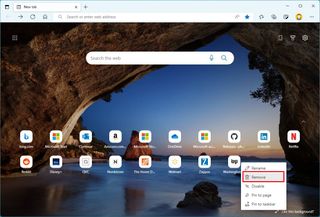 Edge remove quick link new tab page