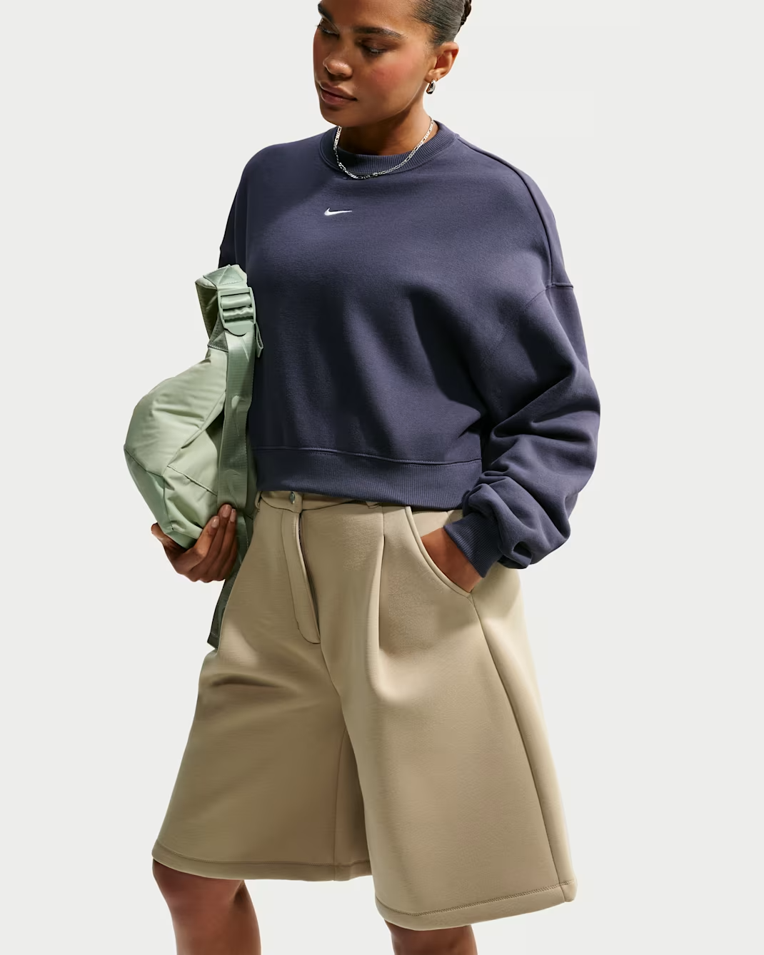 Nike Studio Fleece Medium Weight Women's Oversized Cropped Crew - Total Black/sail - Size Xxs
