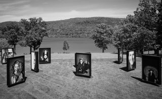 black and white portraits on grass