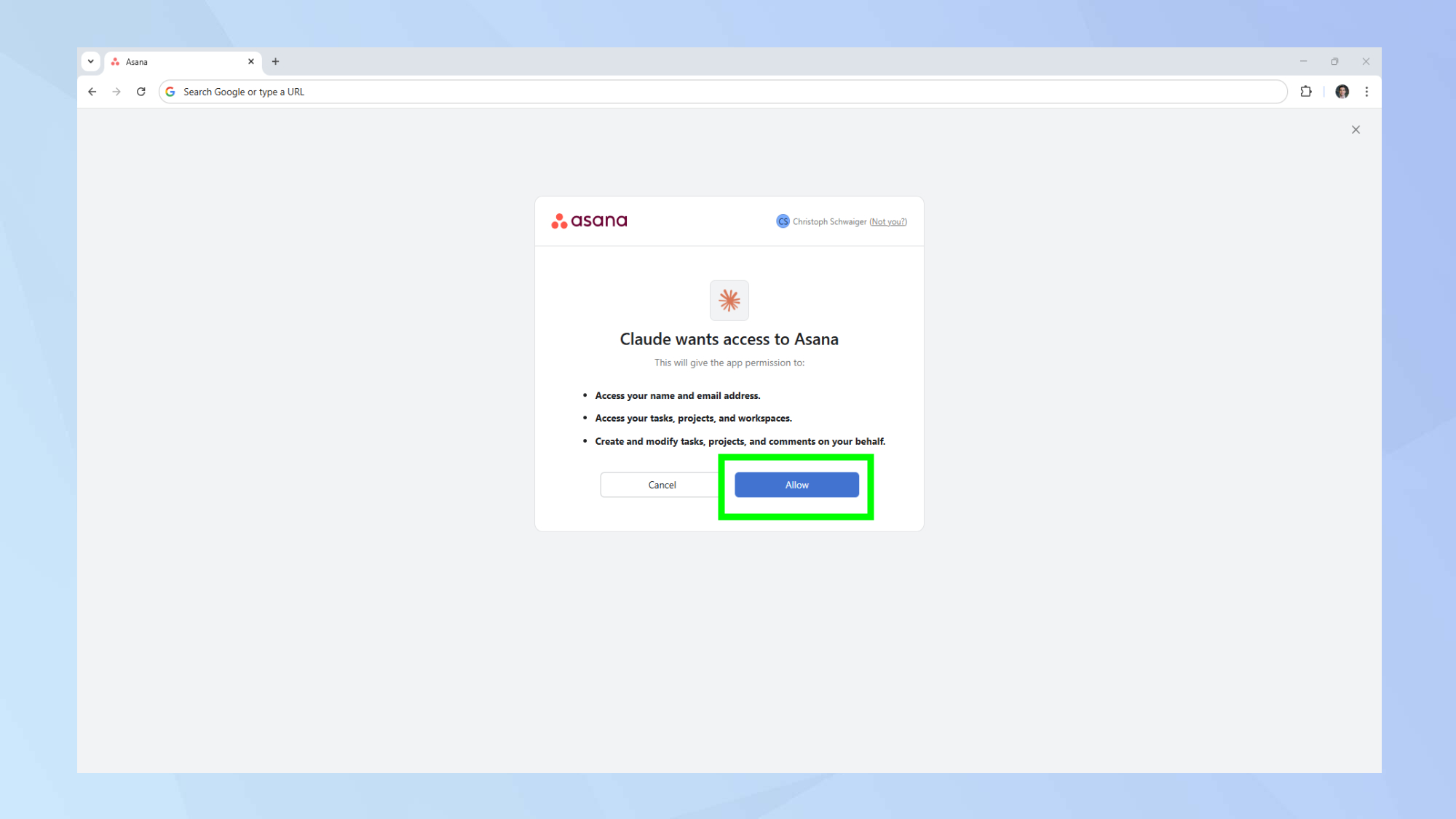 Allow Claude app permissions 