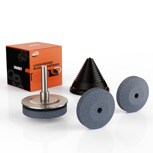 Ironhit Lawn Mower Blade Sharpener, Upgraded Blade Assist Lawn Mower Blade Sharpener Tool Kit, Sharpener for Drill With Blade Balancer, Blade Sharpeners for Any Power Hand Drills