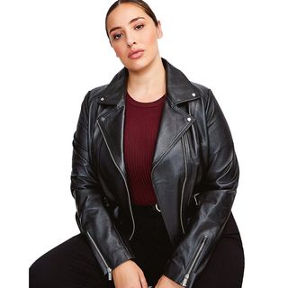 model wearing a leather jacket, that would look great styled with a gilet