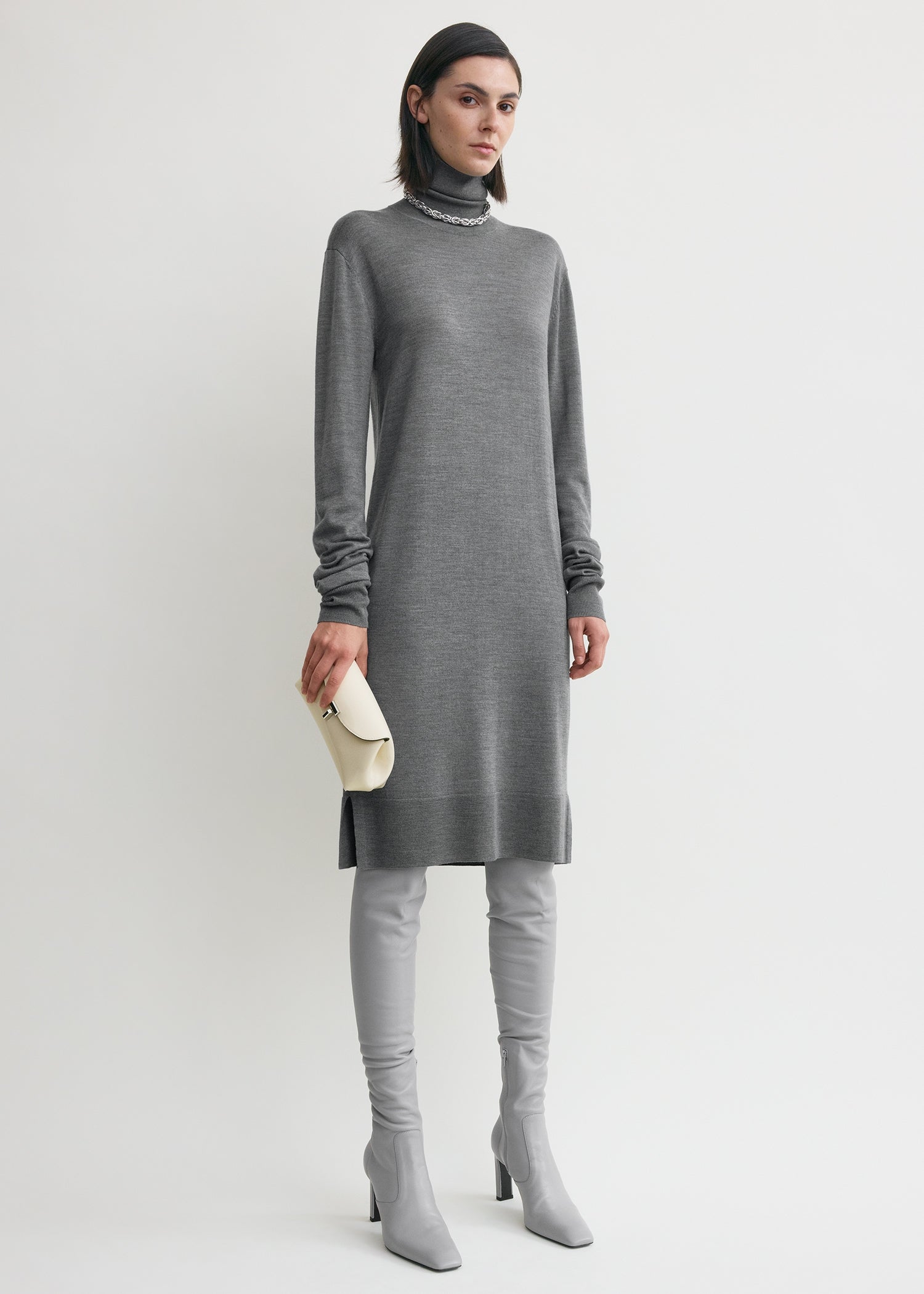 Turtleneck Dress Mid Grey