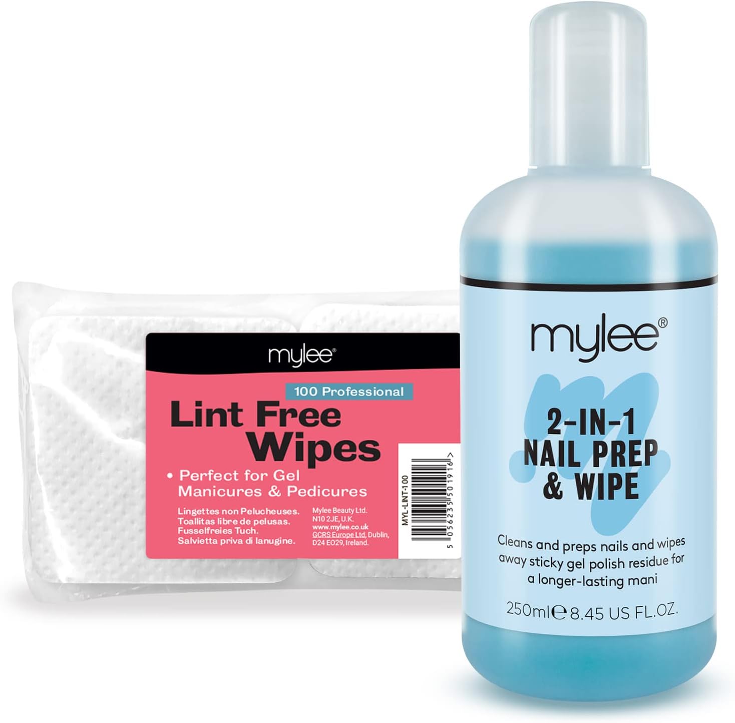 Mylee Gel Prep &amp;amp; Wipe Nail Polish Residue Cleaner 250ml + 100x Lint Free Wipes Kit, Preparation &amp;amp; After Care