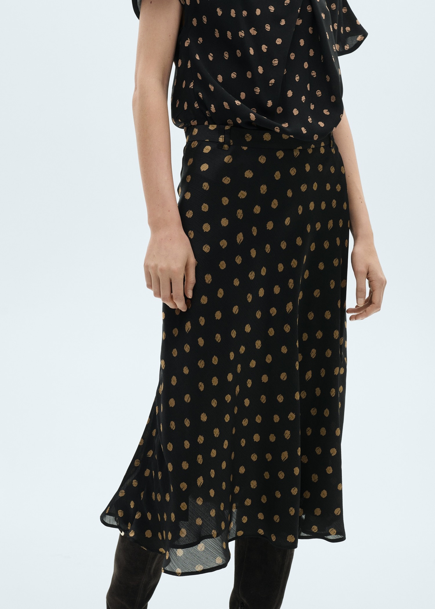 MANGO, Polka-Dot Midi Skirt