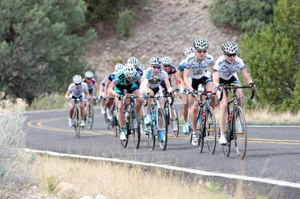 Marra Abbott (Peanut Butter &amp; Co) gets set up at the bottom of the climb for her stage winning attack.