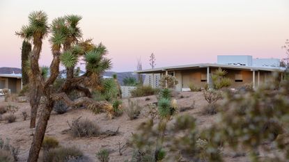 view of palm springs home across desert