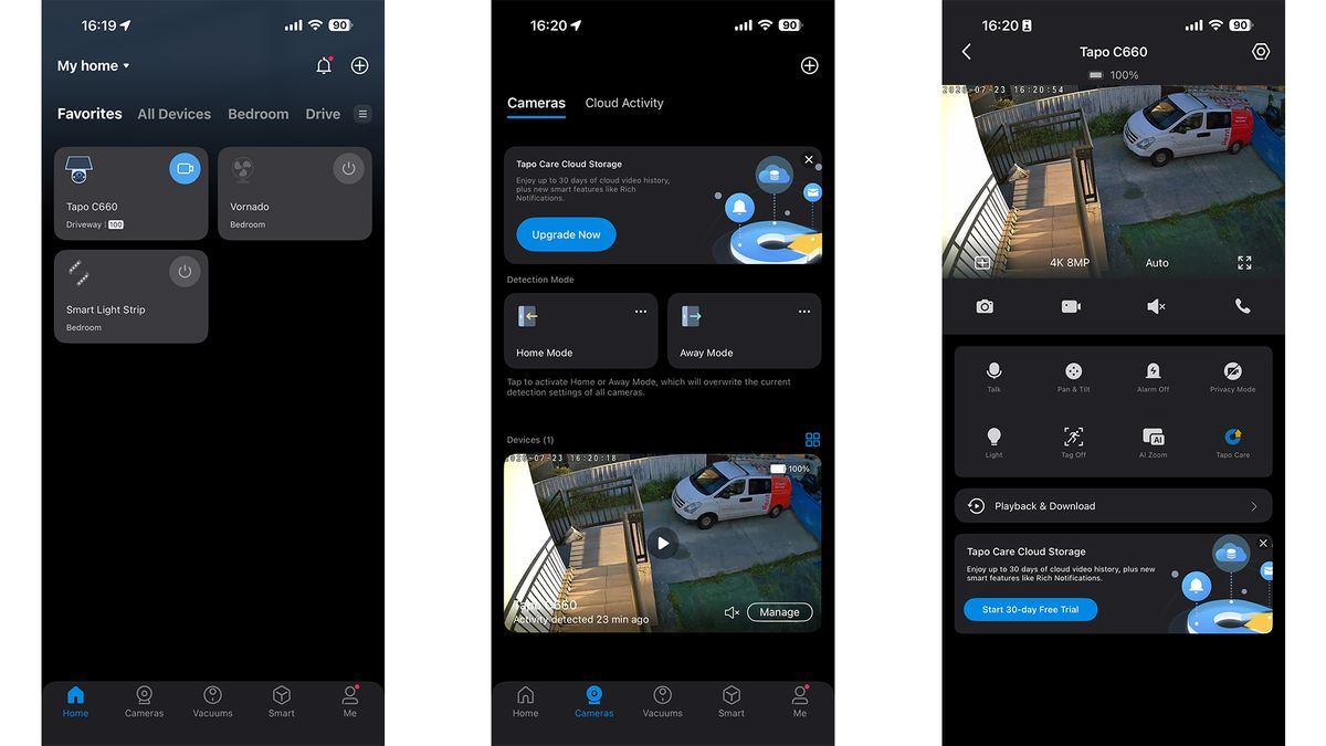 The Tapo app showing the video feed from the C660 Kit security camera