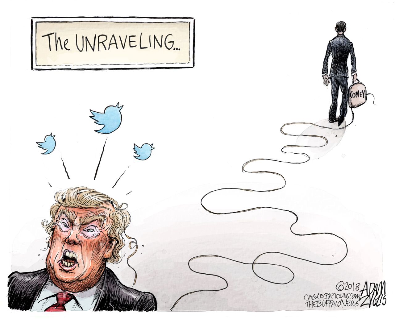 Political cartoon U.S. Trump tweets James Comey FBI Russia investigation