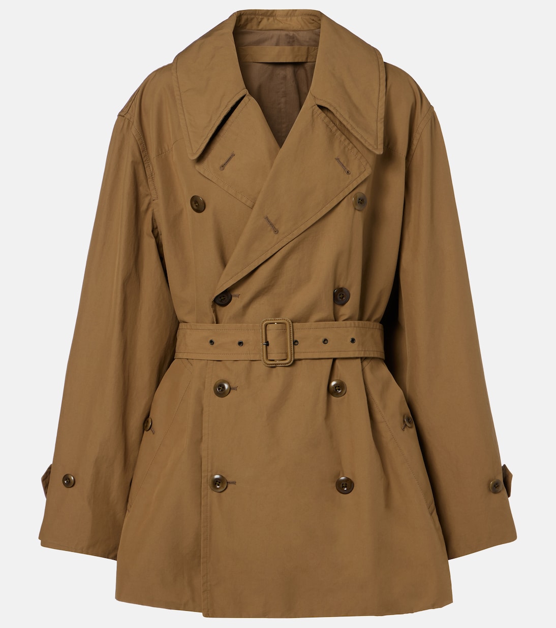 Oversized Cotton Cropped Trench Coat in Green - Lemaire