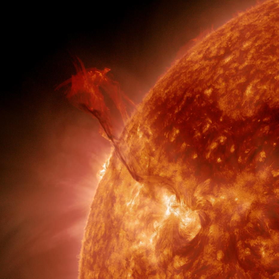 A huge filament of super-hot plasma, nicknamed the "Dragon Tail," erupts from the sun on Jan. 31, 2013, in this still image from NASA's Solar Dynamics Observatory.