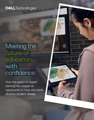 Whitepaper image with cover and image of female student using a tablet in a classroom