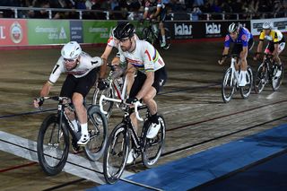 Mark Cavendish and Bradley Wiggins compete in the Madison race on the first day of the London Six Day 2016
