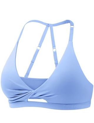 Yeoreo Sports Bras for Women Micaela Open Back Workout Gym Bra Padded Medium Impact Yoga Tops With Ajustable Back Straps Ice Blue S