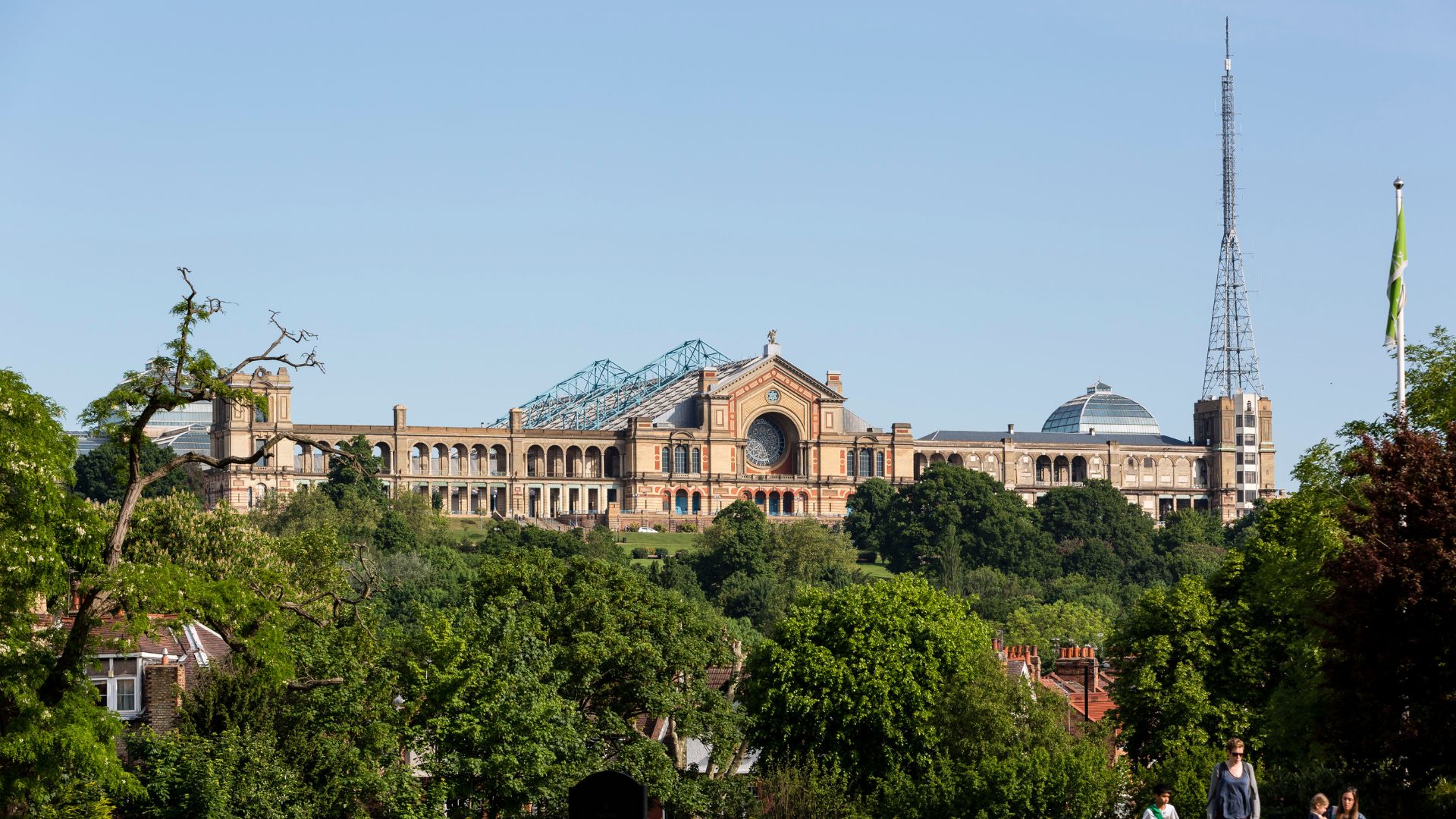 A view of Alexandra Palace from Priory Park in London, situated in the London Borough of Haringey 