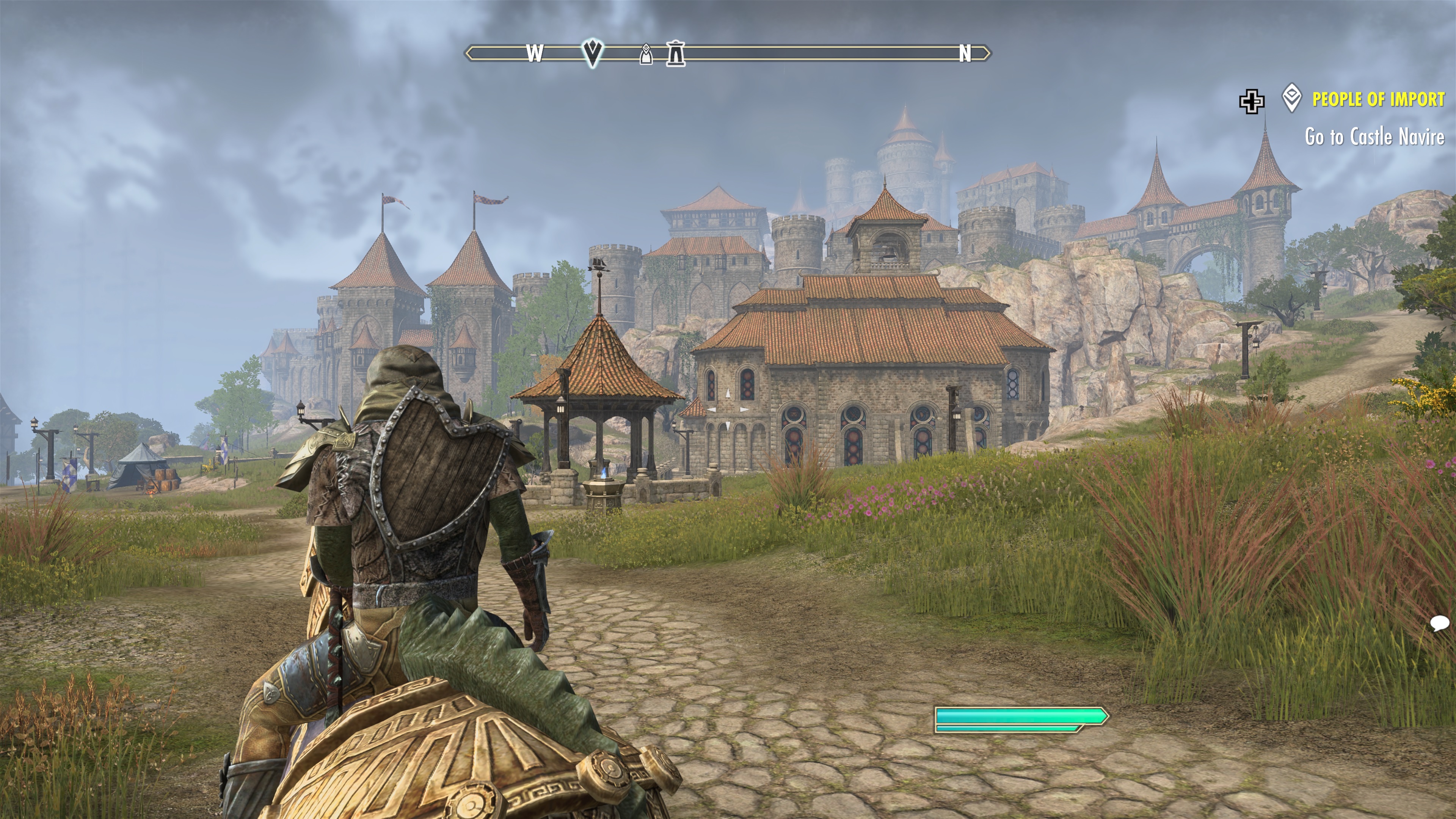 The Elder Scrolls Online: High Isle horseback with Breton castle in distance