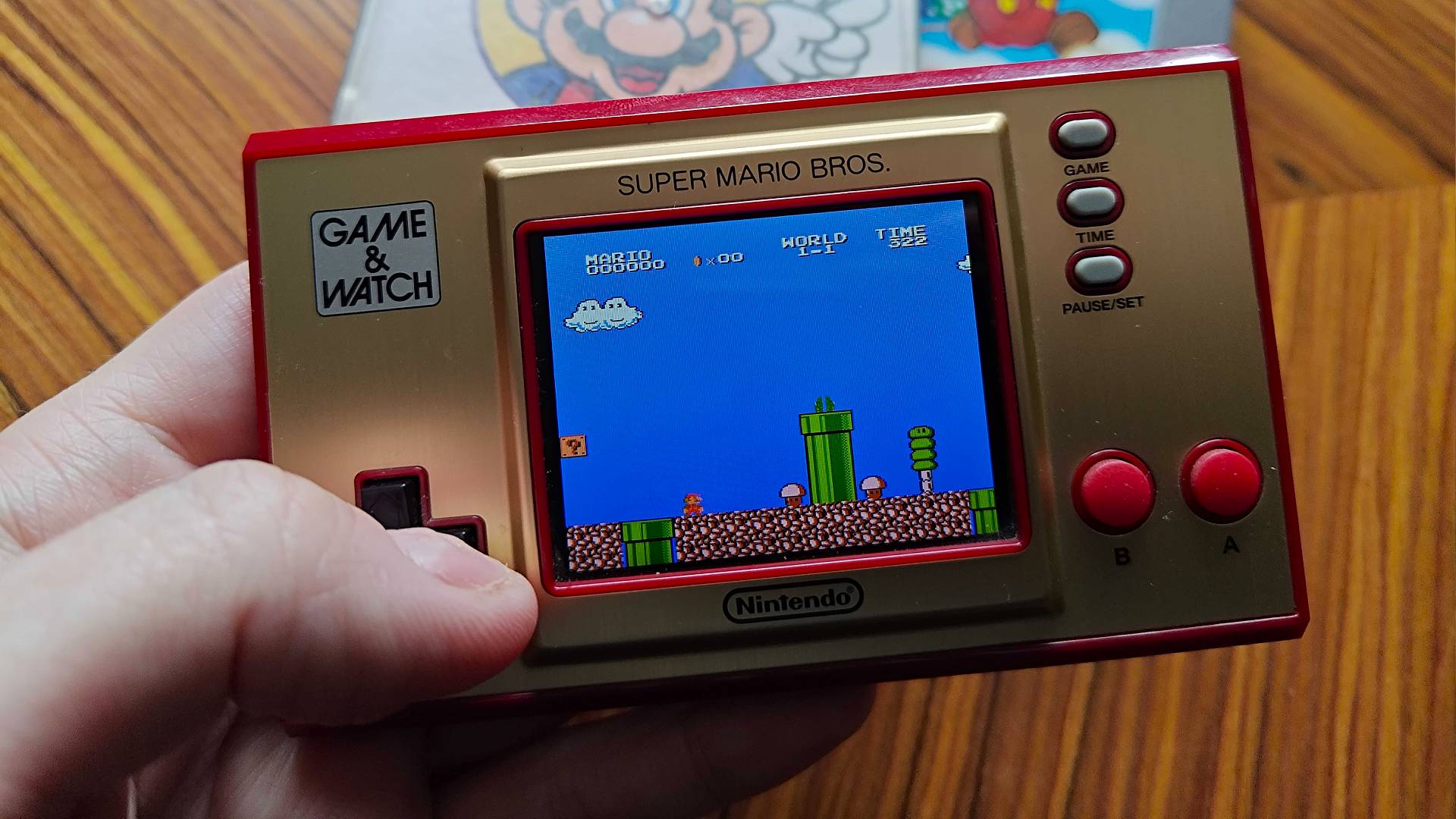 Close up of Mario Game and Watch gameplay featuring Super Mario Bros 2 The Lost Levels.