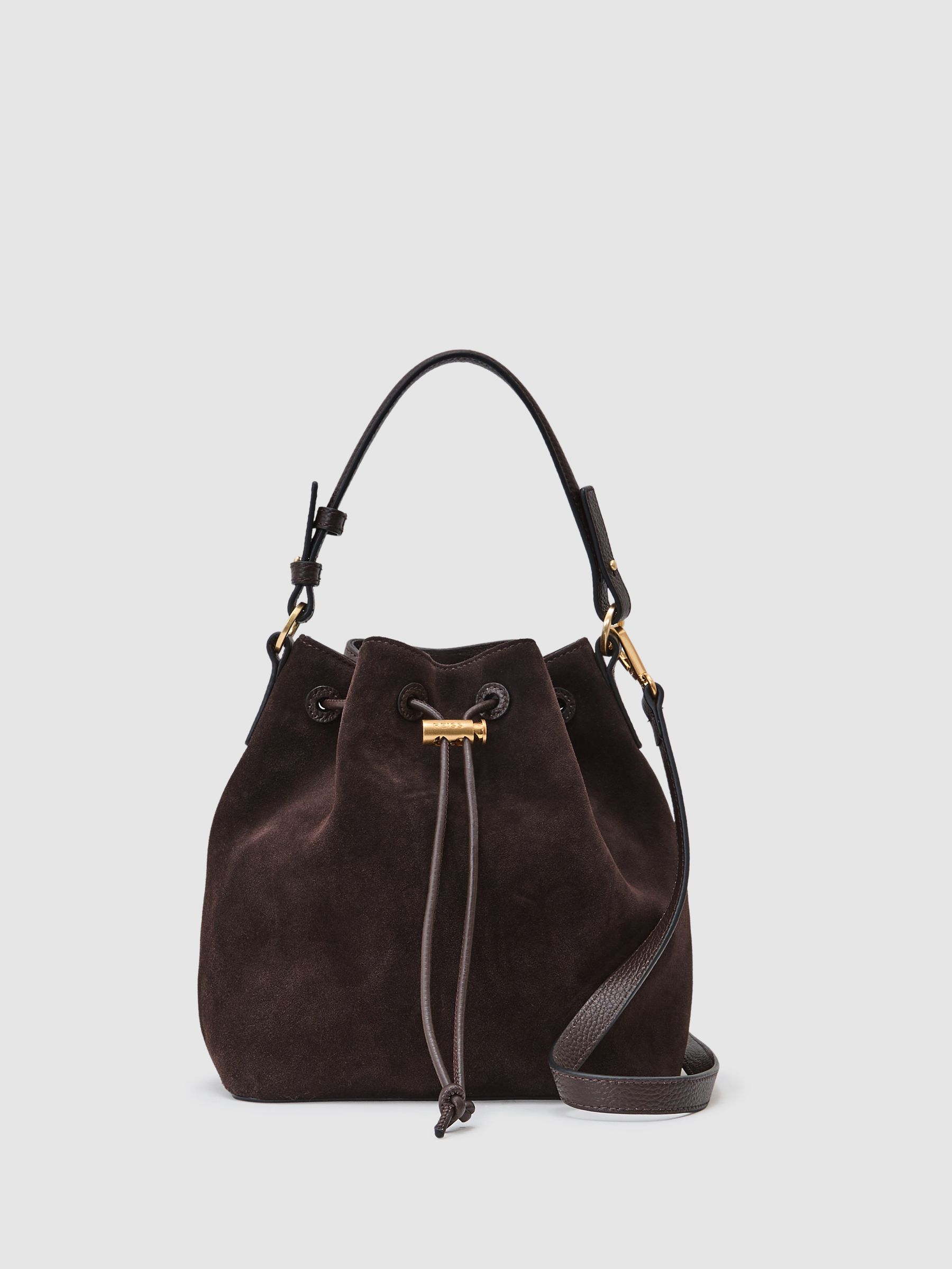 Suede and Leather Bucket Bag in Chocolate