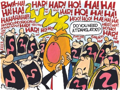 Political Cartoon U.S. Trump NATO Mocking Translator