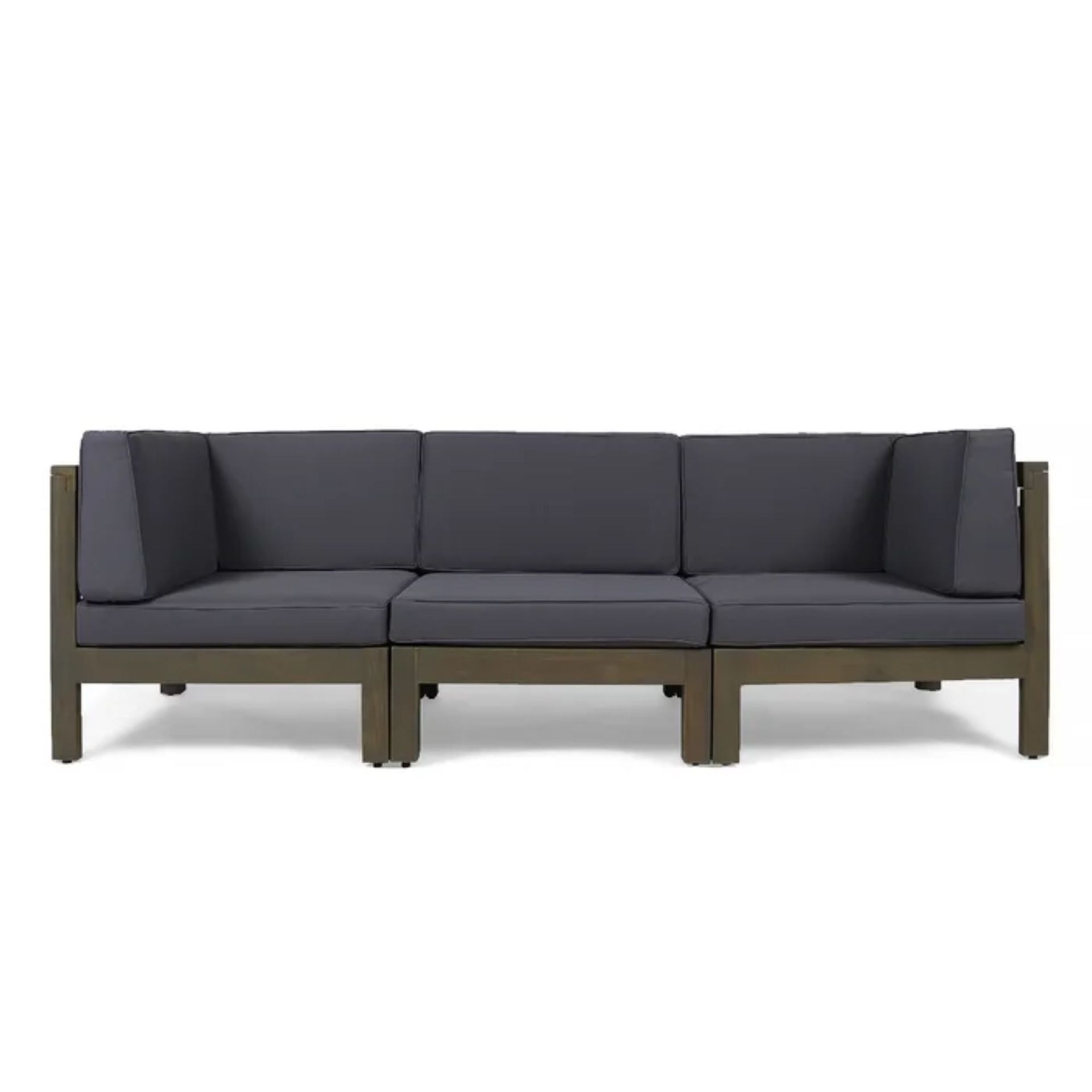 A Highland Dunes Patio Sofa with Cushions on a white background
