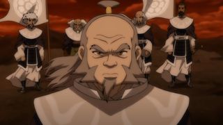 Iroh with the members of the White Lotus behind him.
