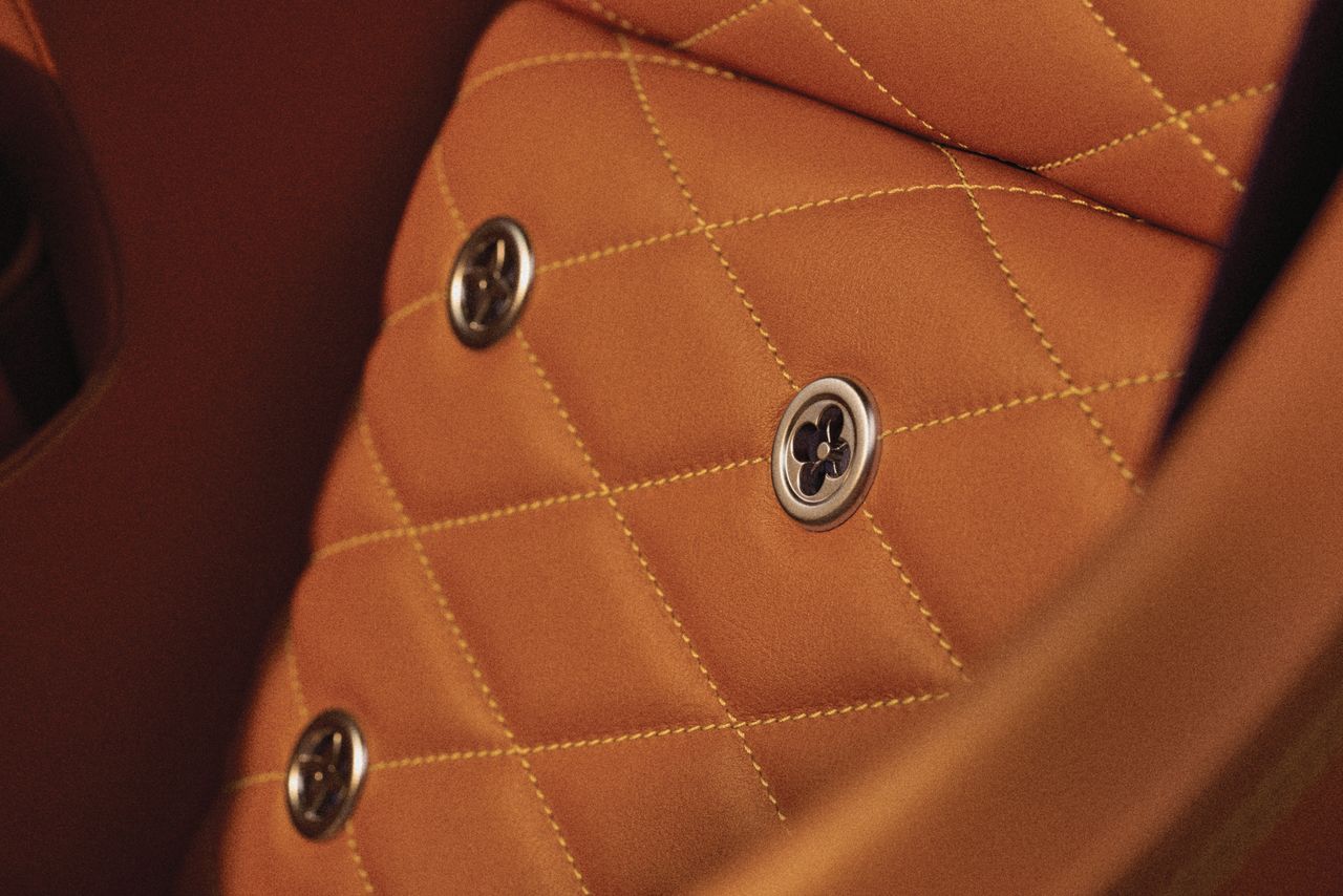 Details of the leatherwork in the Singer Classic x Louis Vuitton