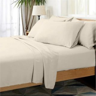 Bamboo Rayon Bed Sheet Set on a bed.