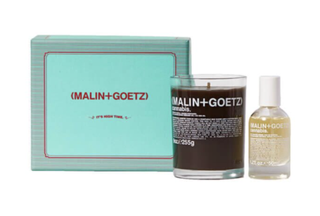 The content of the 'it's high time' gift set from Malin + Goetz, which includes a Cannabis candle and Cannabis fragrance