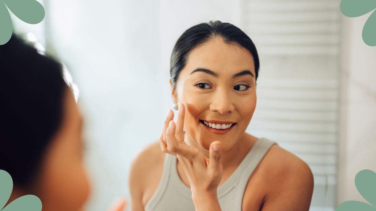 Woman applying skincare