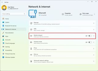 Open Mobile hotspot settings