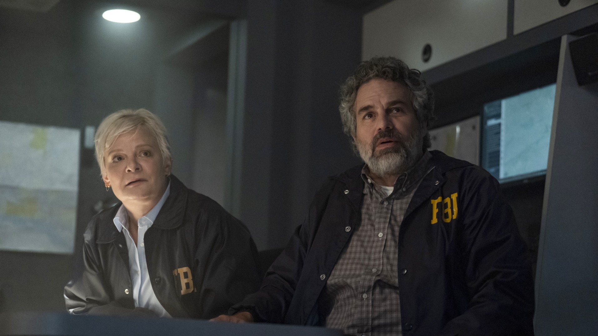 Martha Plimpton and Mark Ruffalo in an FBI van in Task