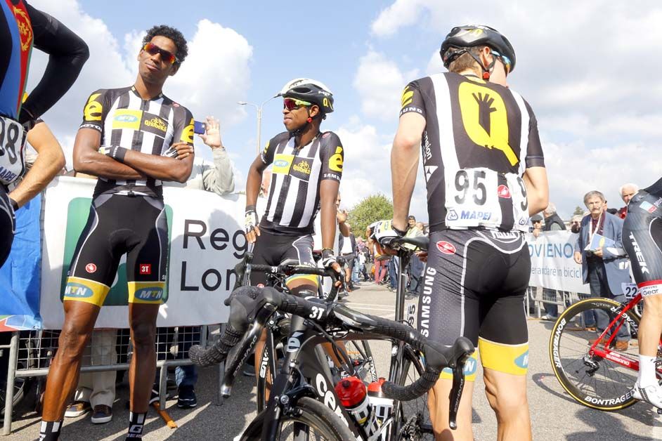 The MTN-Qhubeka team await the start