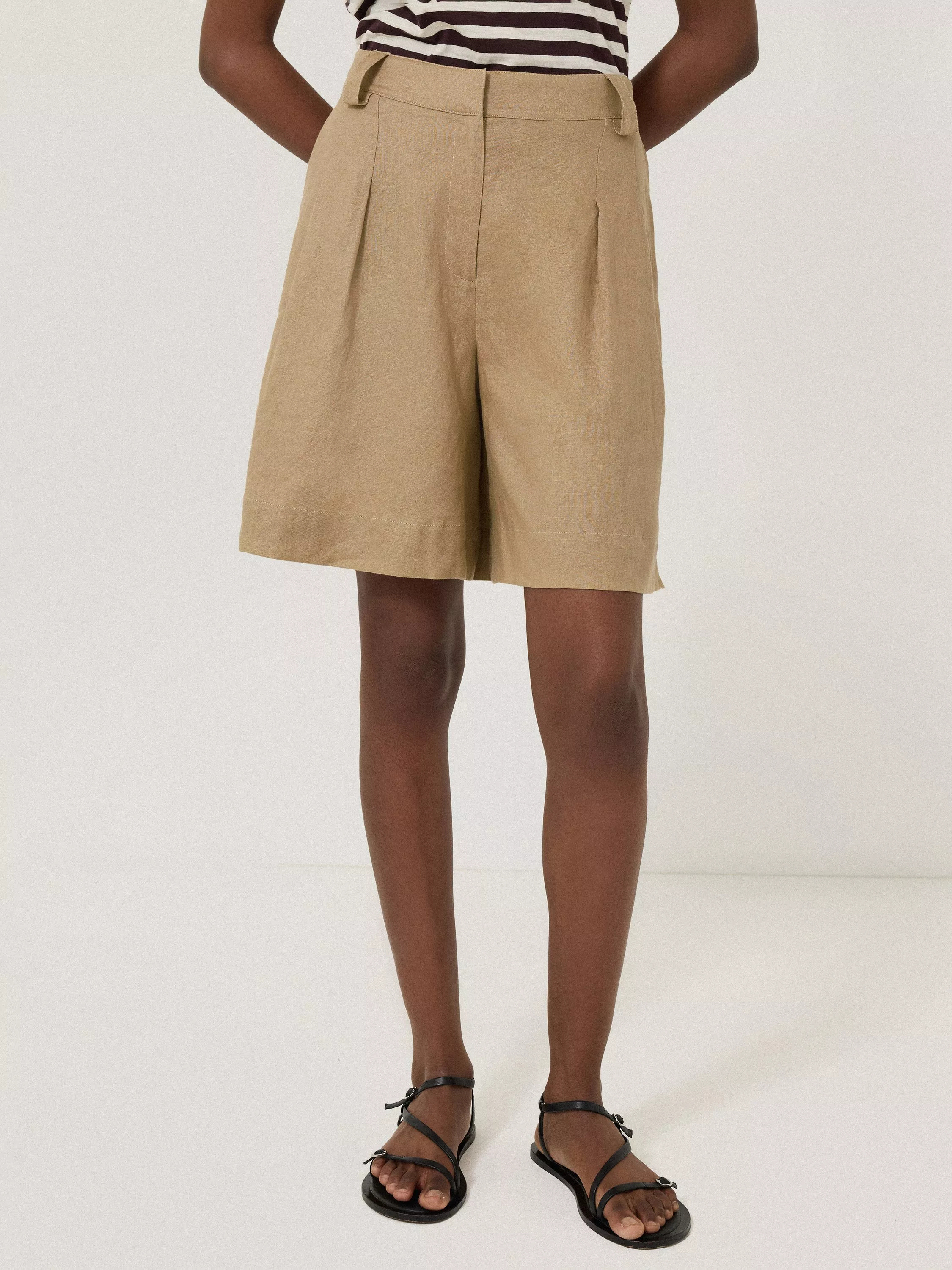 Jigsaw Pleated Pure Linen Bermuda Shorts, Sand