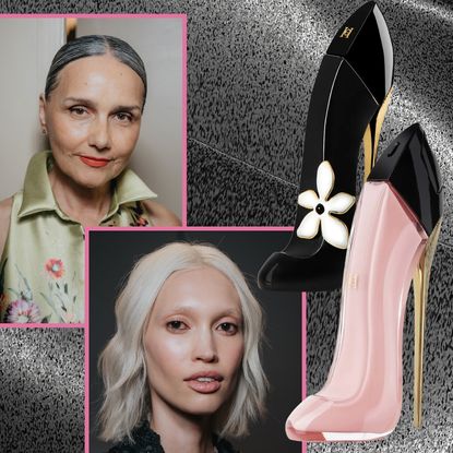 two women on a black background next to carolina herrera fragrances