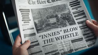 A Kier Chronicle newspaper showing the Macrodat Uprising report in Severance season 2 episode 1