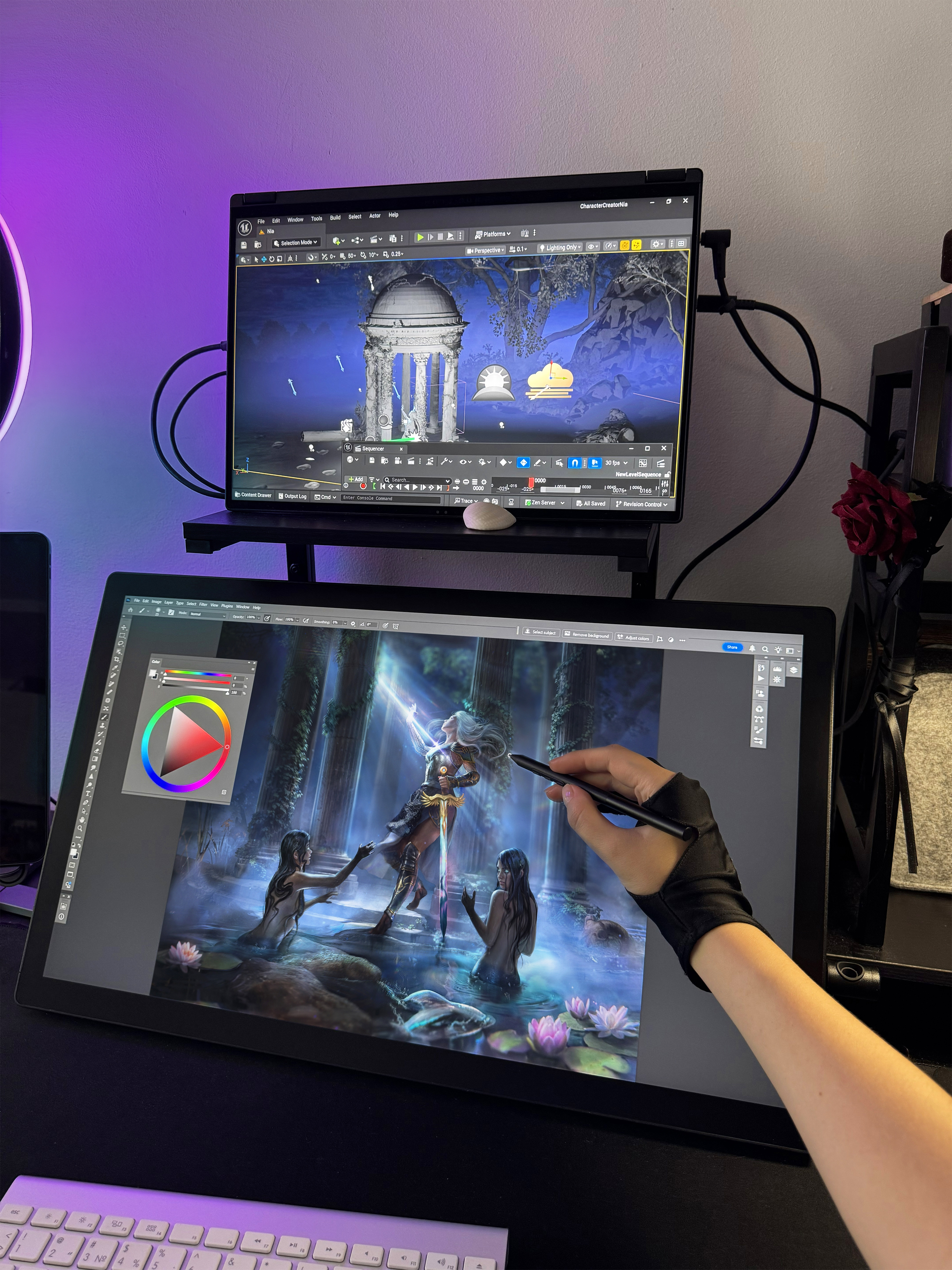 drawing tablets; an artist using a stylus to draw on a screen